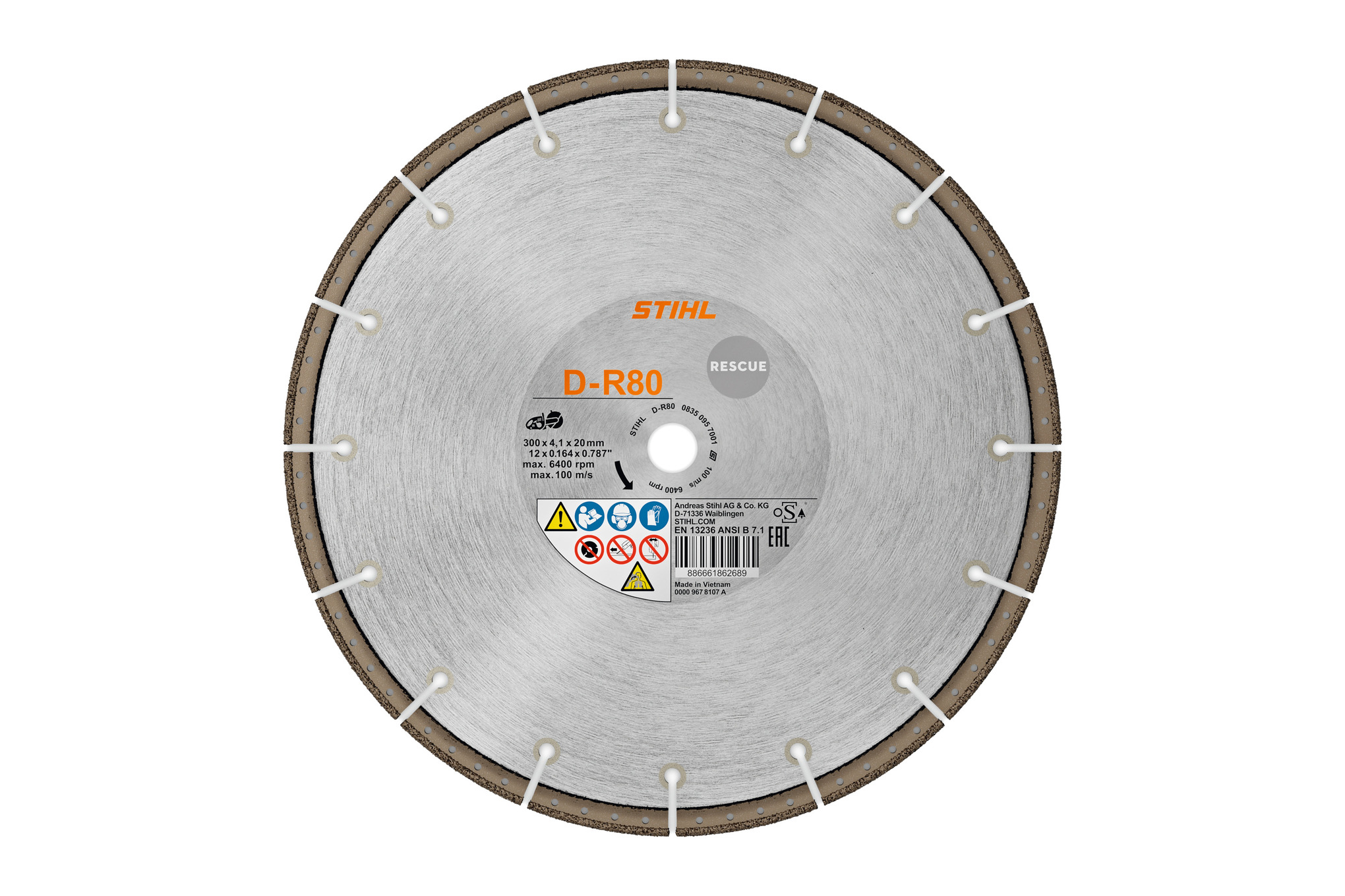 D-R80 12" Diamond Cutting Wheel, Rescue
