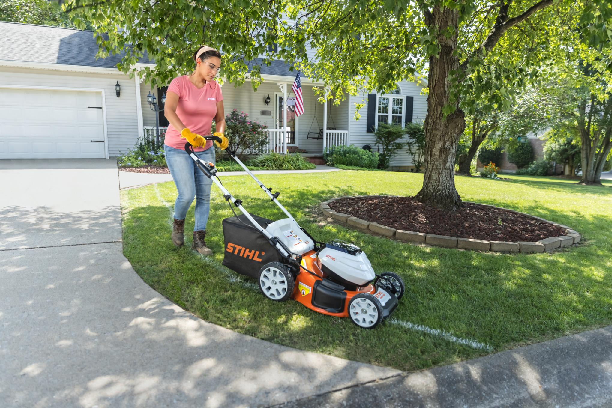 Sara Bendrick mowing marked area