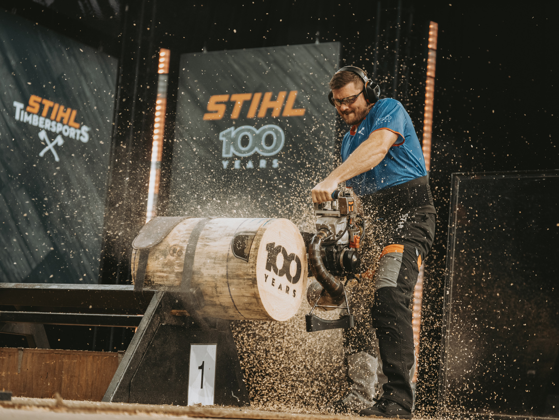 Matt Cogar competes in the Hot Saw event.