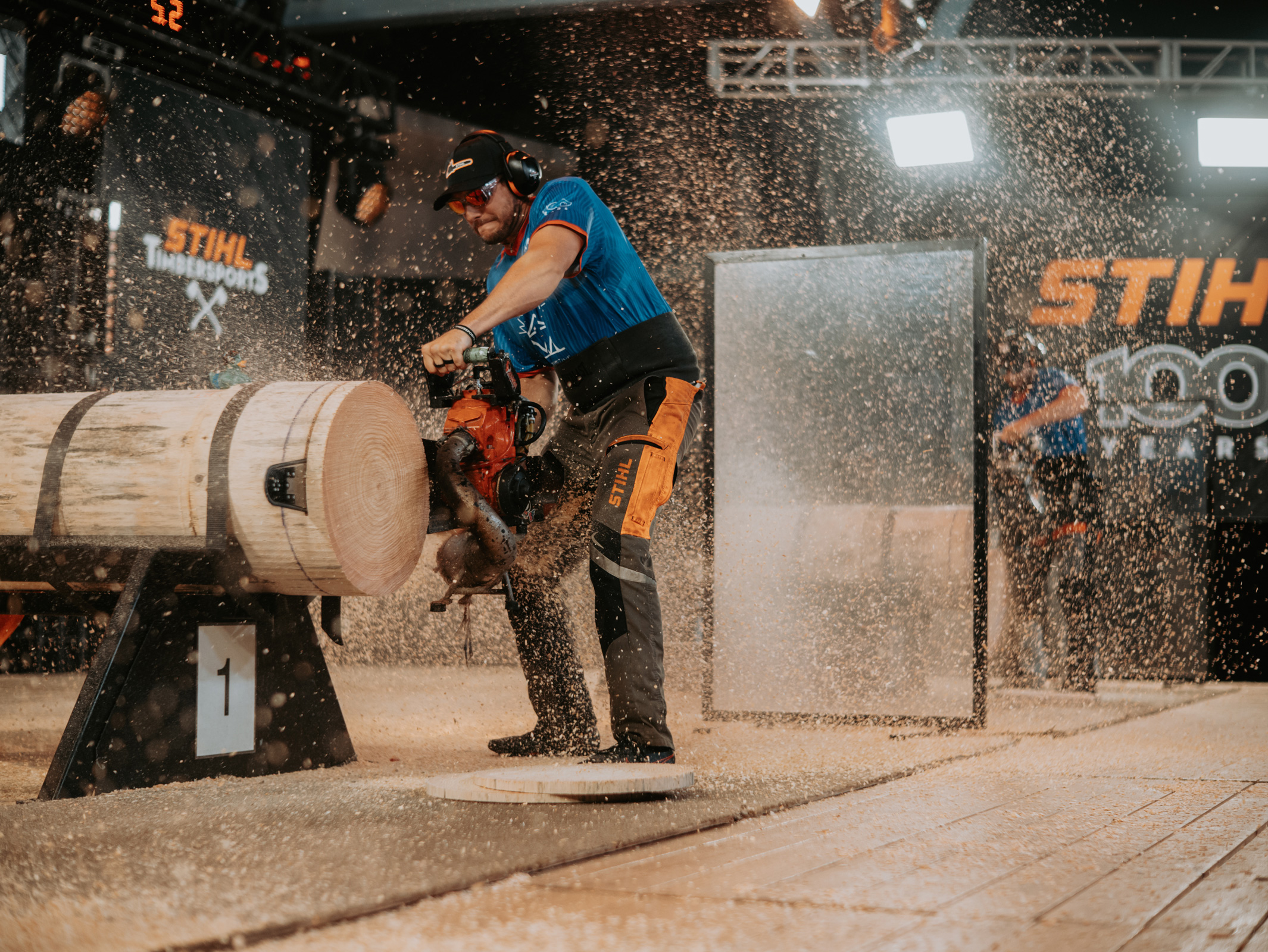 Matt Slingerland competing in the STIHL TIMBERSPORTS® Hot Saw Showdown Event