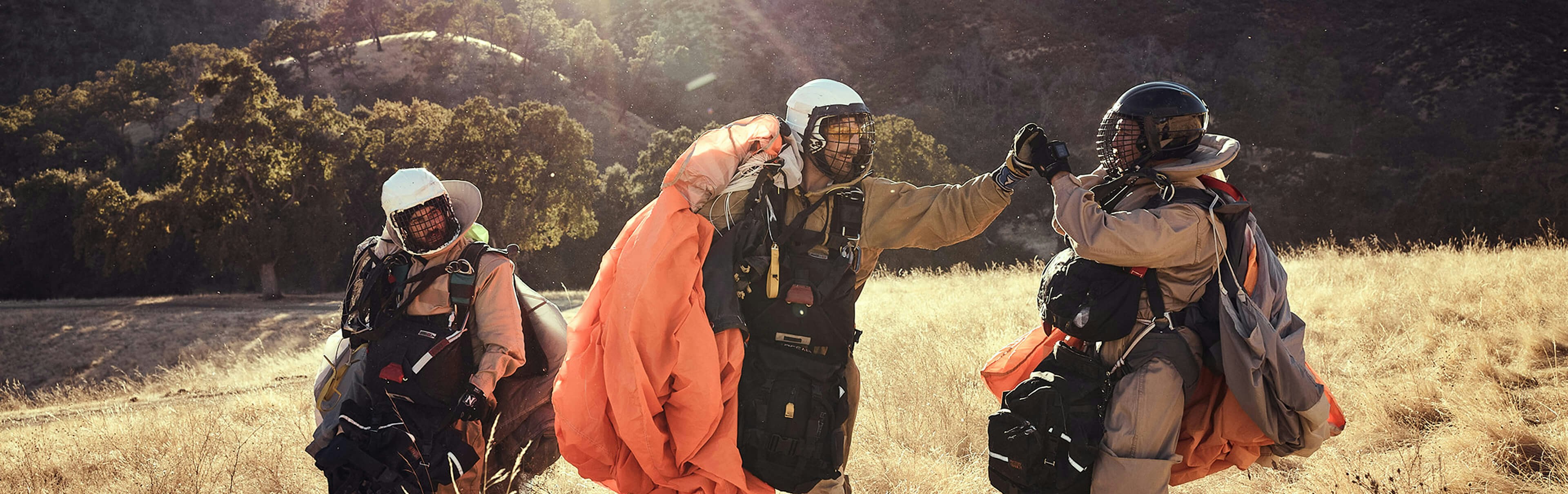 Smokejumper team celebrating after successful jump