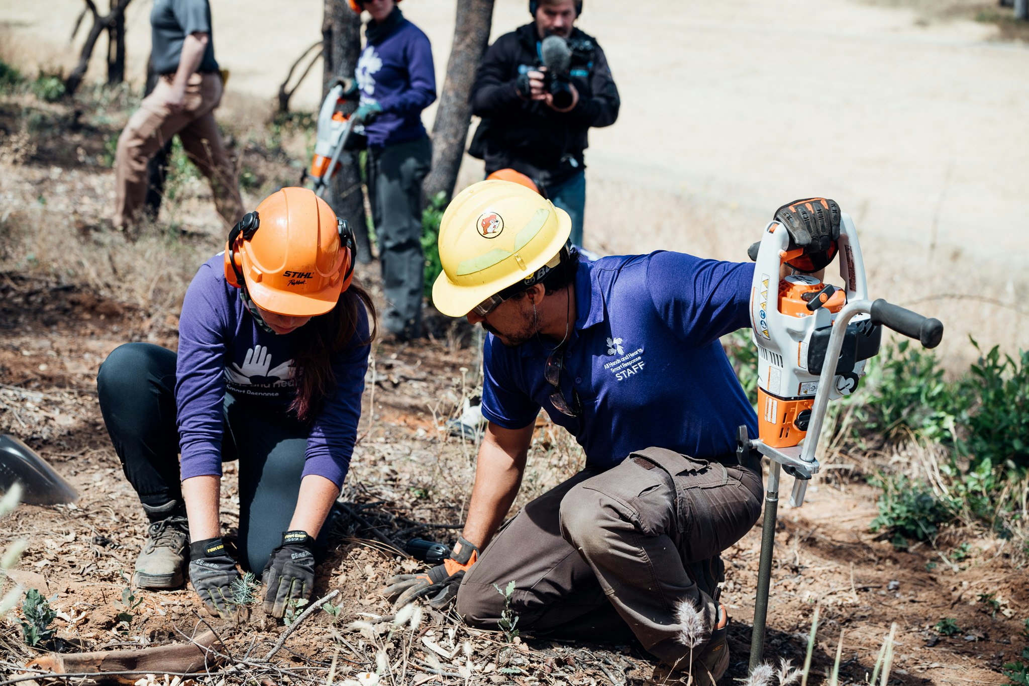 Two people planting tree with STIHL auger