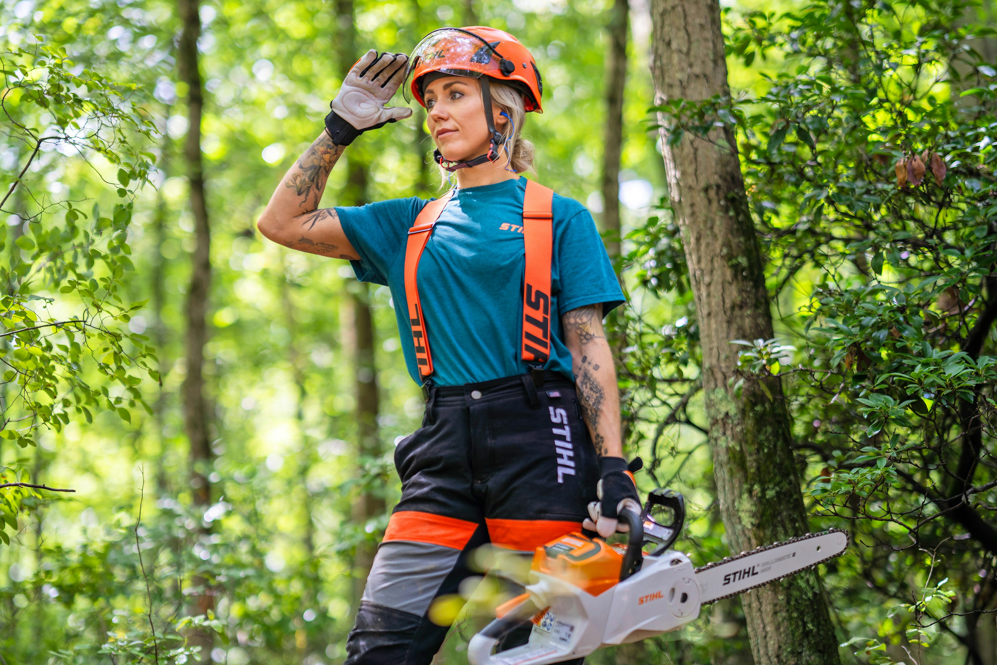 Katelyn Johnson gearing up for forestry work.