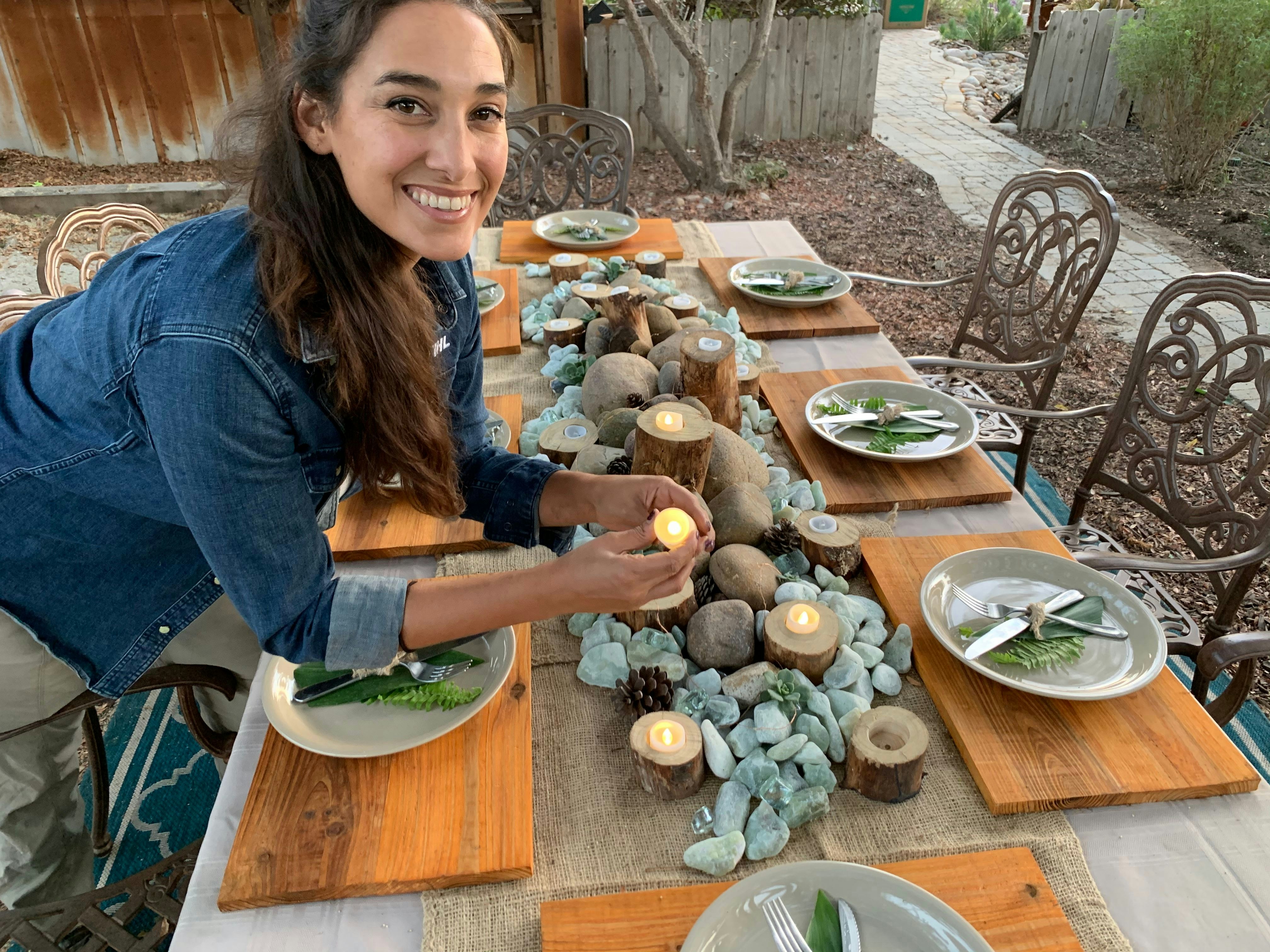 Sara Bendrick with finished tablescape