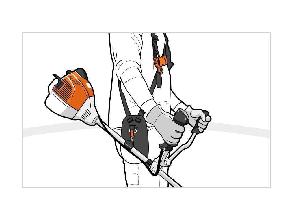 Proper position for STIHL brushcutter illustration
