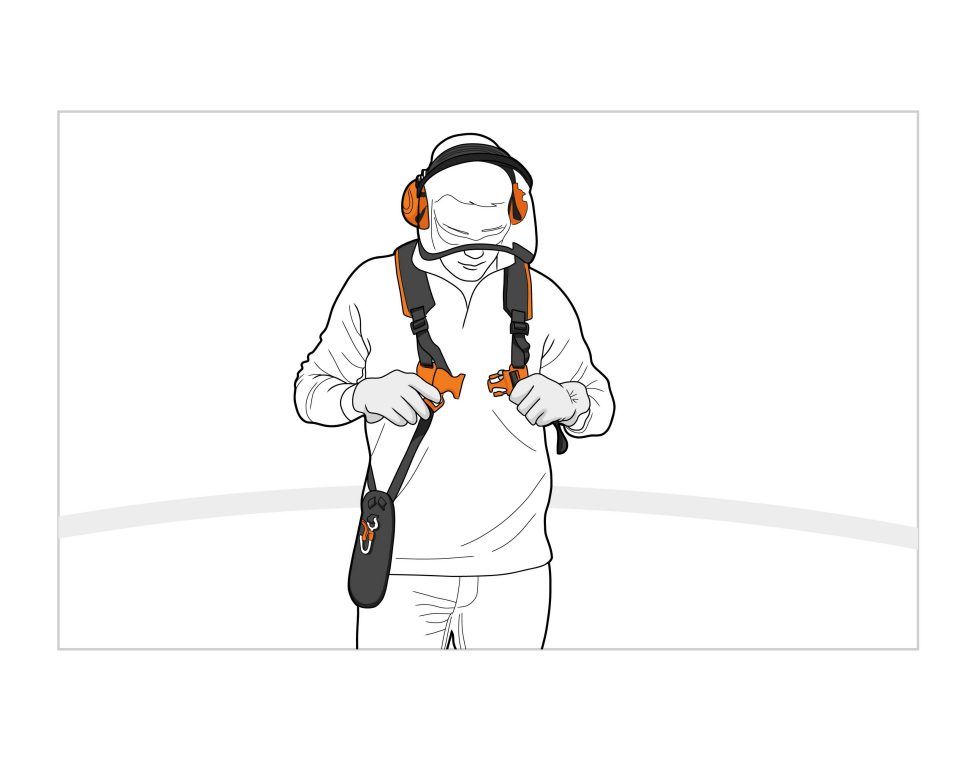 How to put on a STIHL shoulder harness illustration