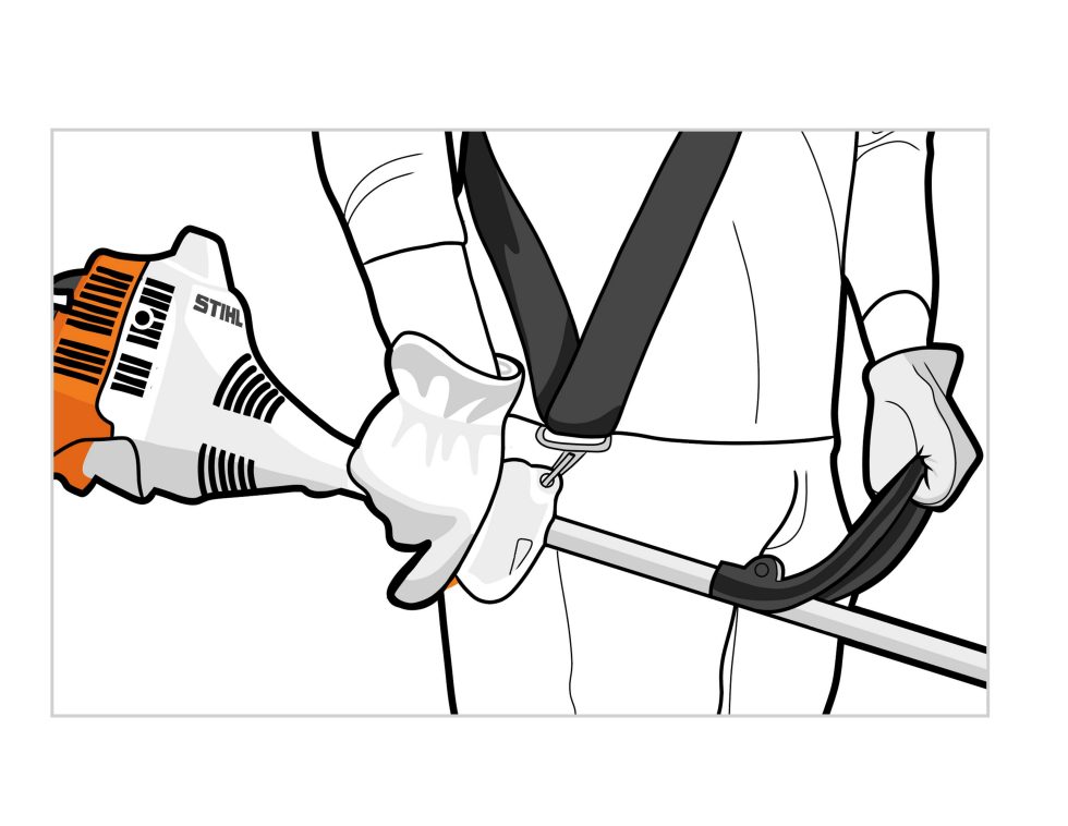 correct position of trigger on STIHL brushcutter or trimmer illustration