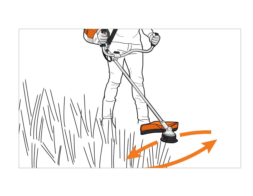 Trimming long grass technique illustration