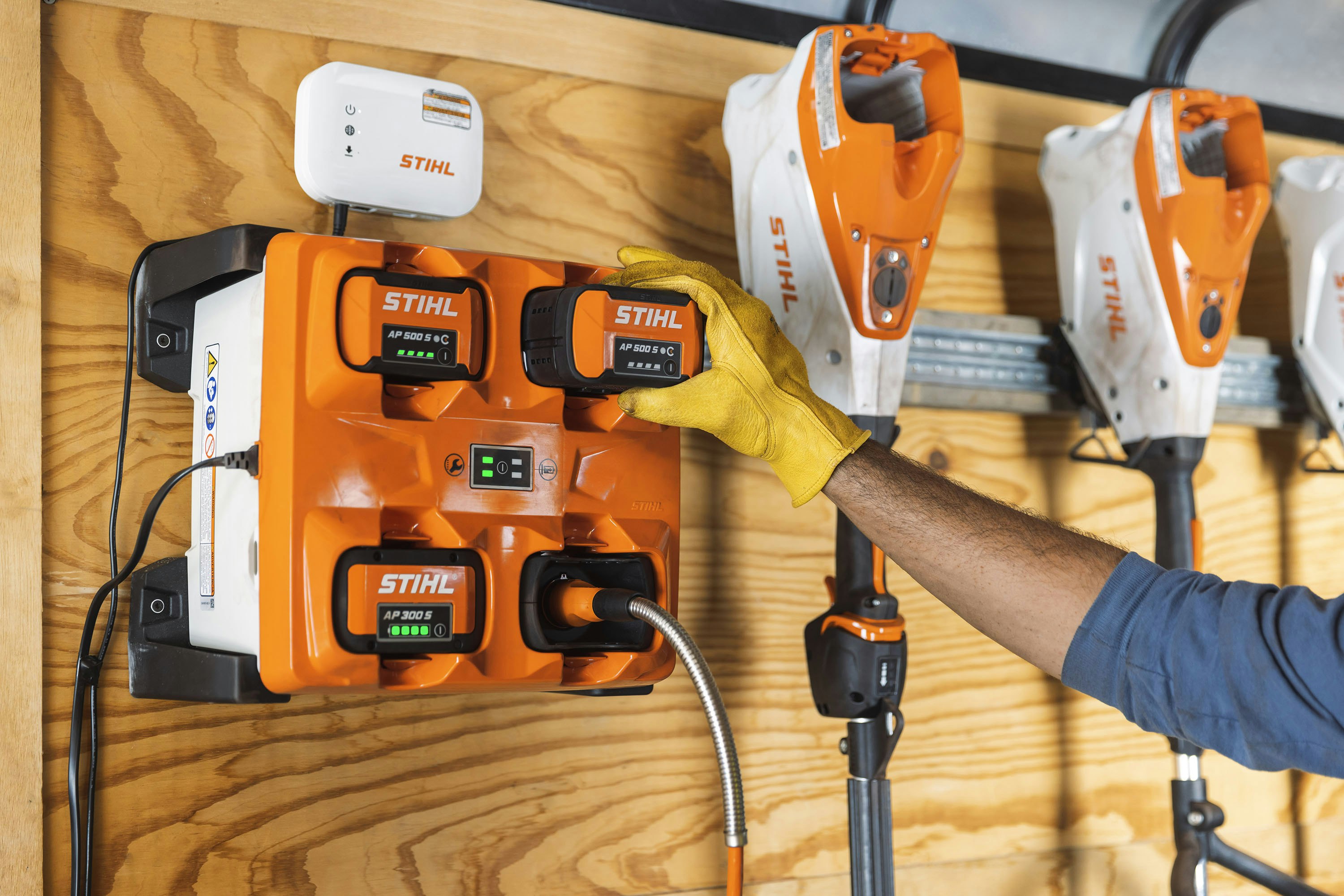 batteries and charger in a trailer