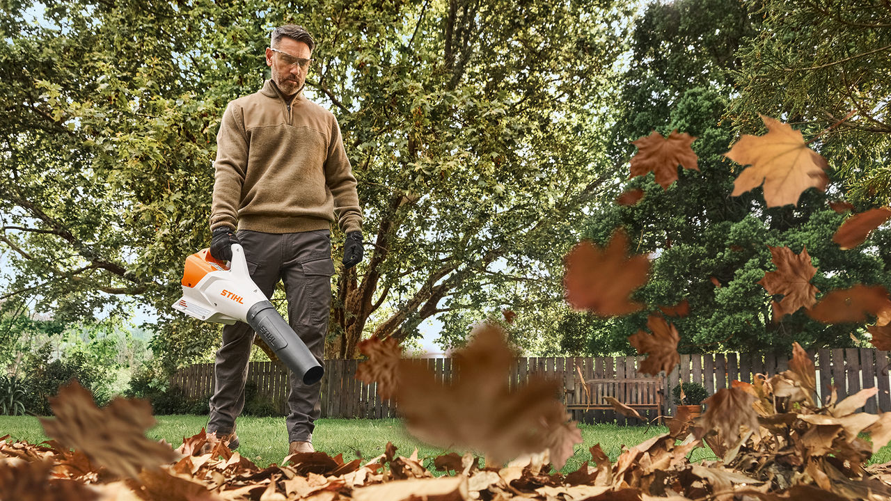 STIHL electric blower in use by a professional