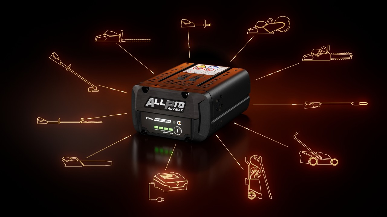STIHL ALLPRO AP 300.0 P C Battery with various product category symbols indicating compatibility