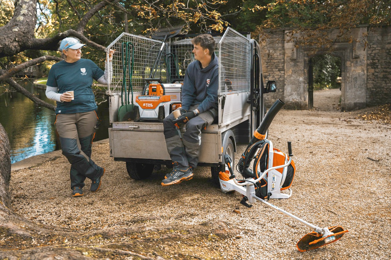 STIHL mobile charging system installed in a service trailer for charging batteries in the field.