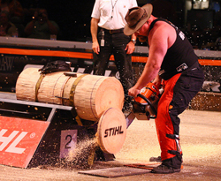Arden Cogar Jr. slices through the stock saw discipline at the 2012 STIHL TIMBERSPORTS Series U.S. Championship. Arden Cogar Jr. slices through the stock saw discipline at the 2012 STIHL TIMBERSPORTS Series U.S. Championship.